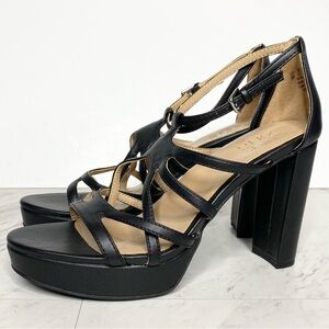 Naturalizer Neona Black Faux Leather Strappy Heeled Sandal 9M